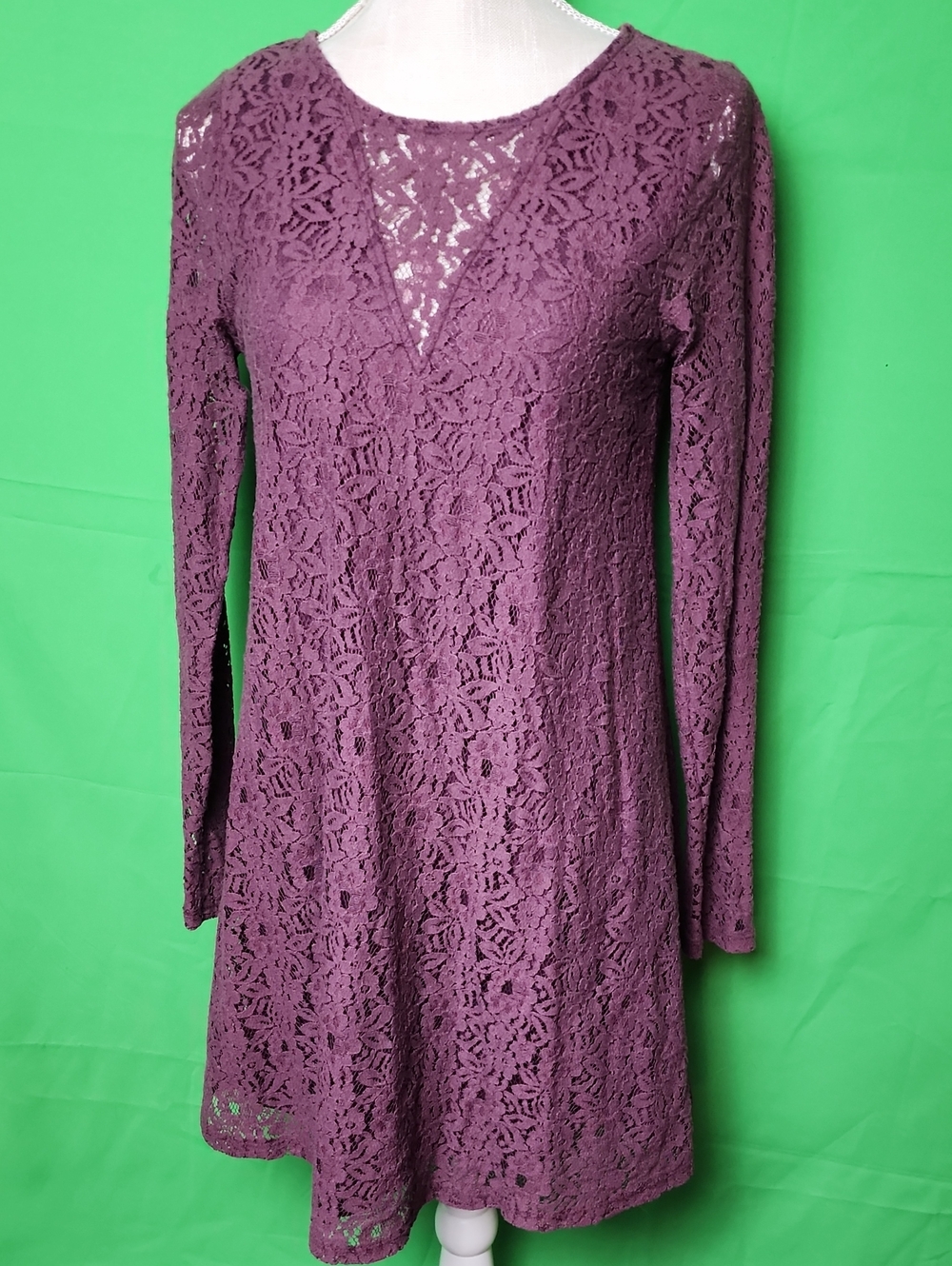 Altar'd State Maroon Plum Lace Bell Sleeve Swing Mini Dress Medium